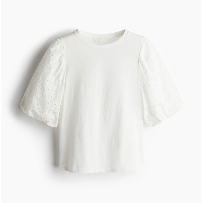 ネイビーコーデ ふんわりパフスリーブ半袖Tシャツ