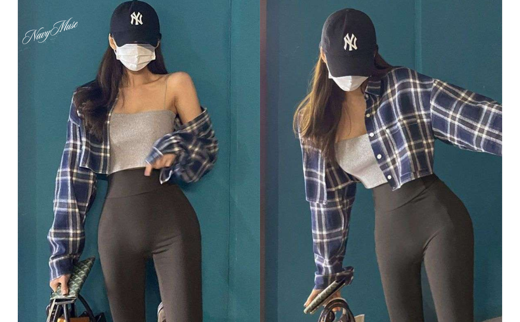ネイビーコーデ くつろぎチェック柄シャツブラウス