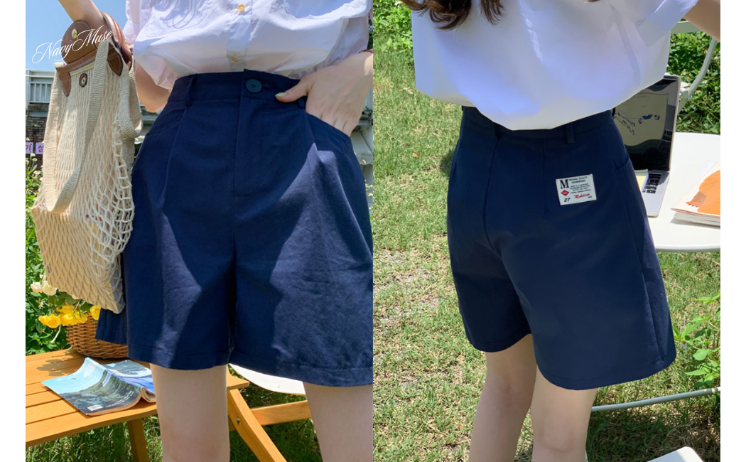 ネイビーコーデ ふんわりゆったりショートパンツ