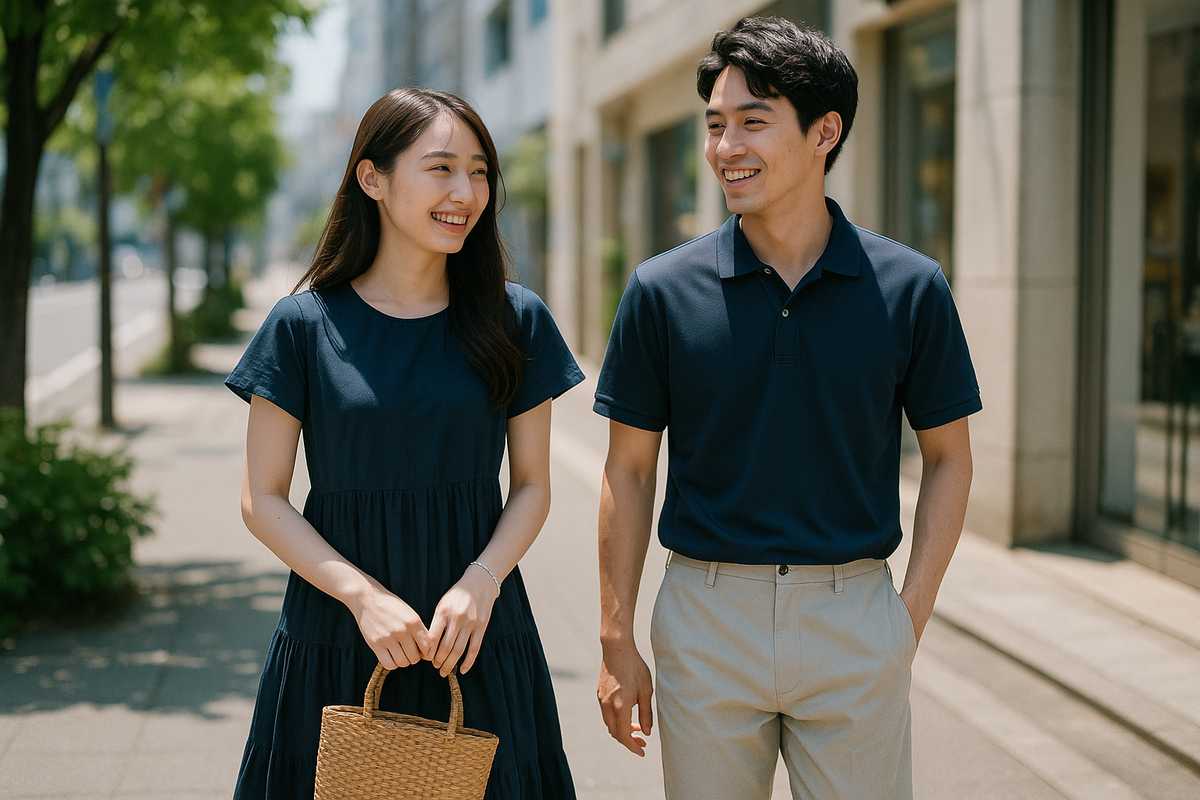 真夏デートの服装はネイビーが正解?——汗ジミ知らずで“涼しく好印象”を叶える5つのコーデ術