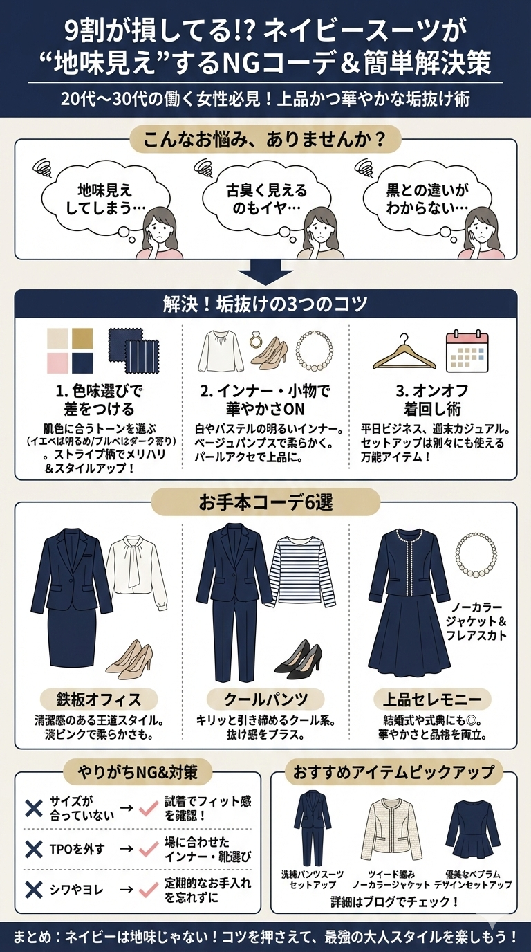 地味見えしないネイビースーツまとめ