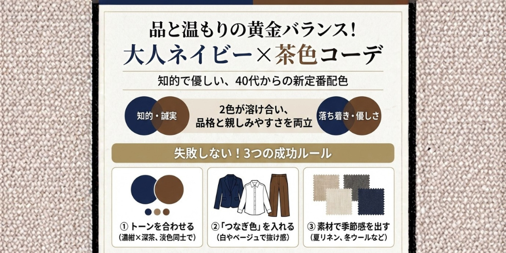 大人ネイビー×茶色コーデ