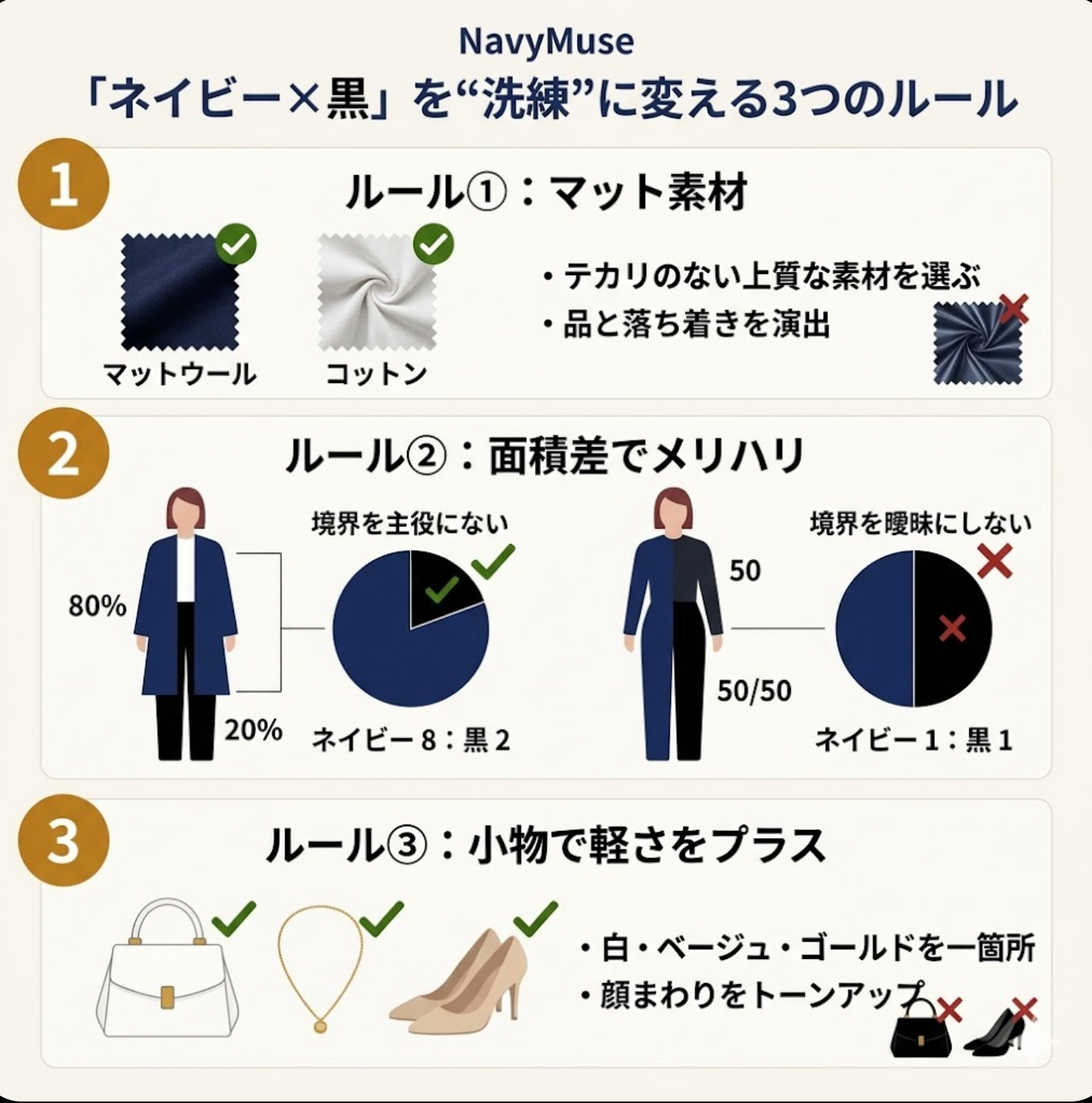ネイビー×黒を洗練に変える3ルール