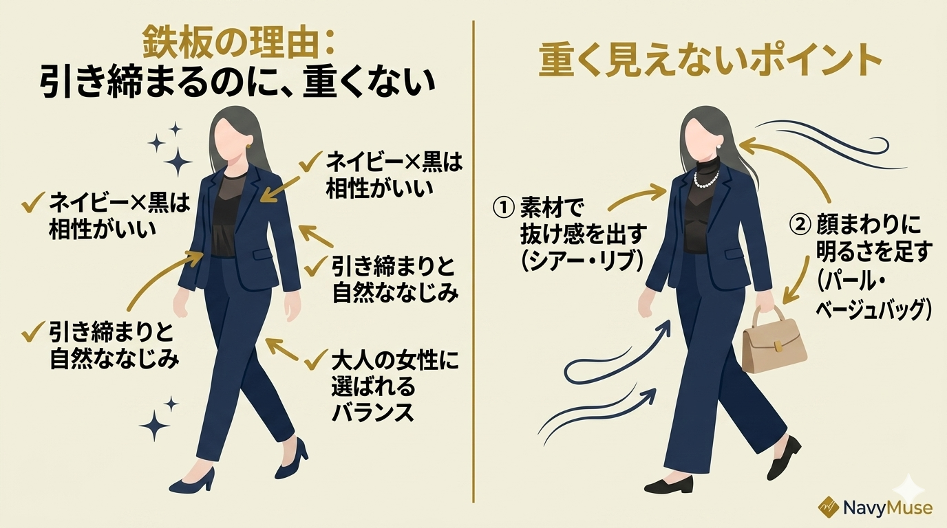 ネイビージャケットのインナーに黒を選ぶ理由