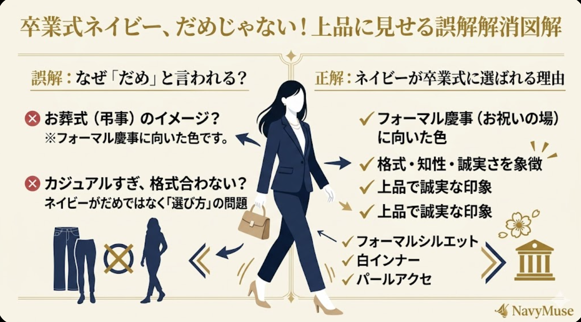 卒業式にネイビーはだめ?上品に見せるための誤解解消図解