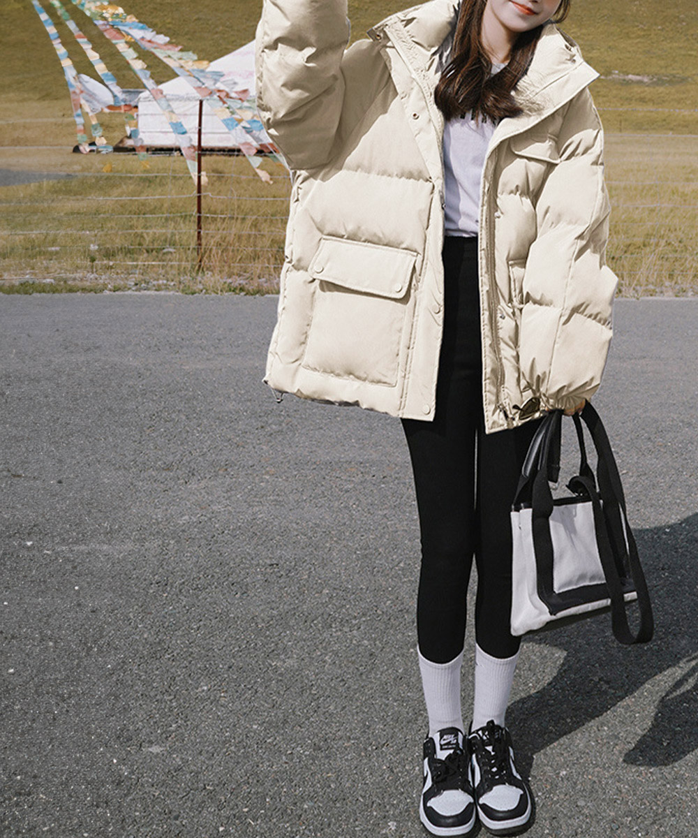 ネイビーコーデ レディース フード付き中綿アウター 防寒コート