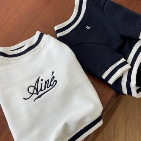 ネイビーコーデ ペット服 起毛裏地トレーナー 紺白ライン