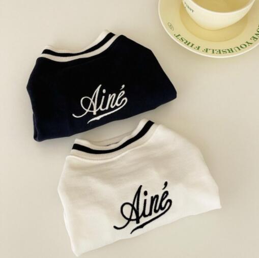 ネイビーコーデ ペット服 起毛裏地トレーナー 紺白ライン