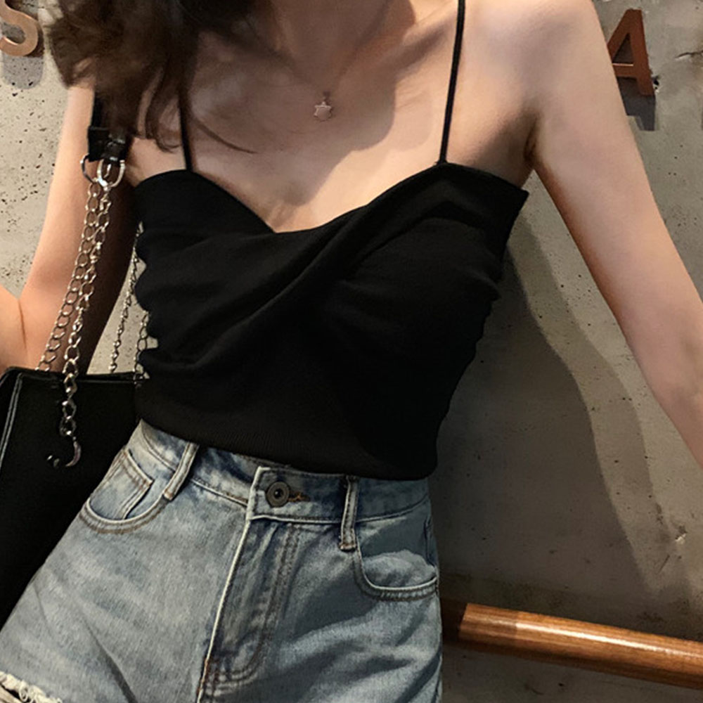 ネイビーコーデ フロントツイスト キャミソールトップス 夏向け 胸元美人 無地