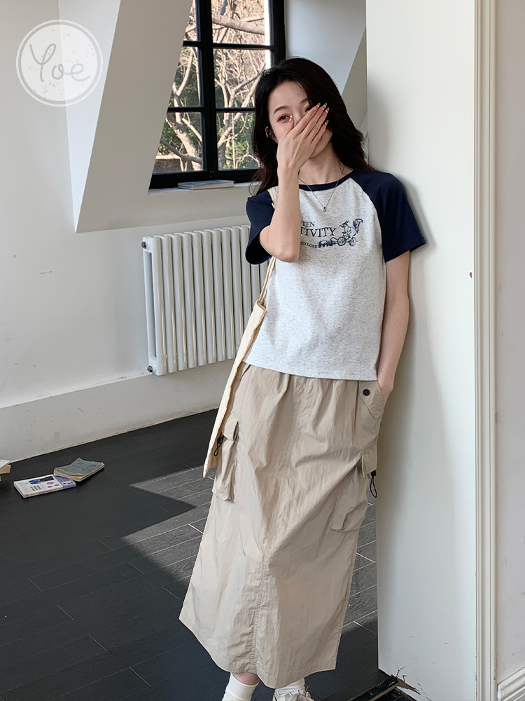 ネイビーコーデ ネイビーコーデ メッセージ入りラグラン半袖Tシャツ