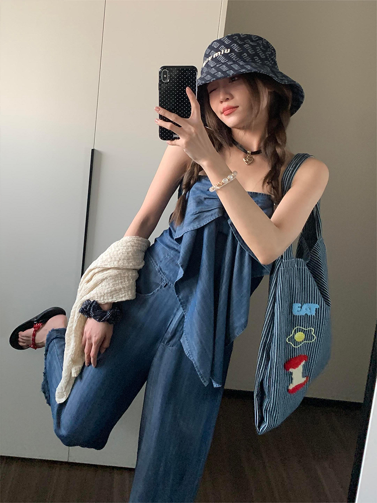 ネイビーコーデ ネイビーコーデ リボンデザインワイドパンツ