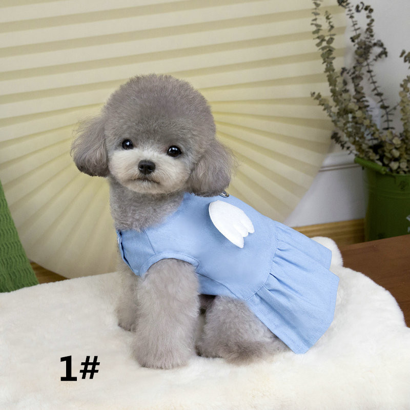 ネイビーコーデ 可愛い天使の羽付きペット服 犬猫用ワンピース 夏の新作