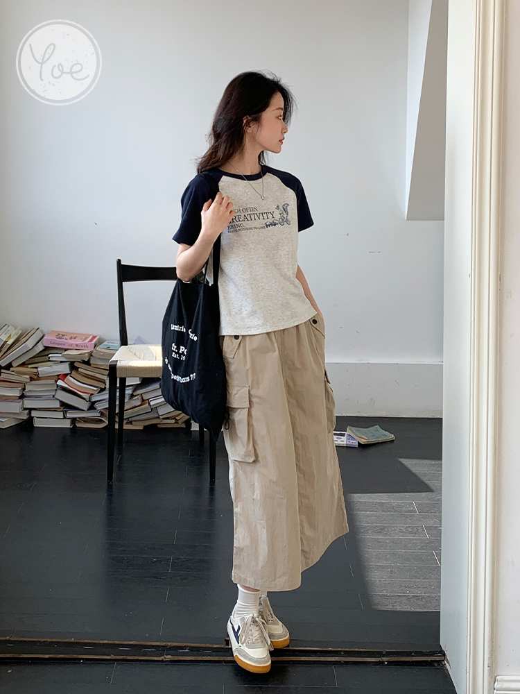ネイビーコーデ ネイビーコーデ メッセージ入りラグラン半袖Tシャツ