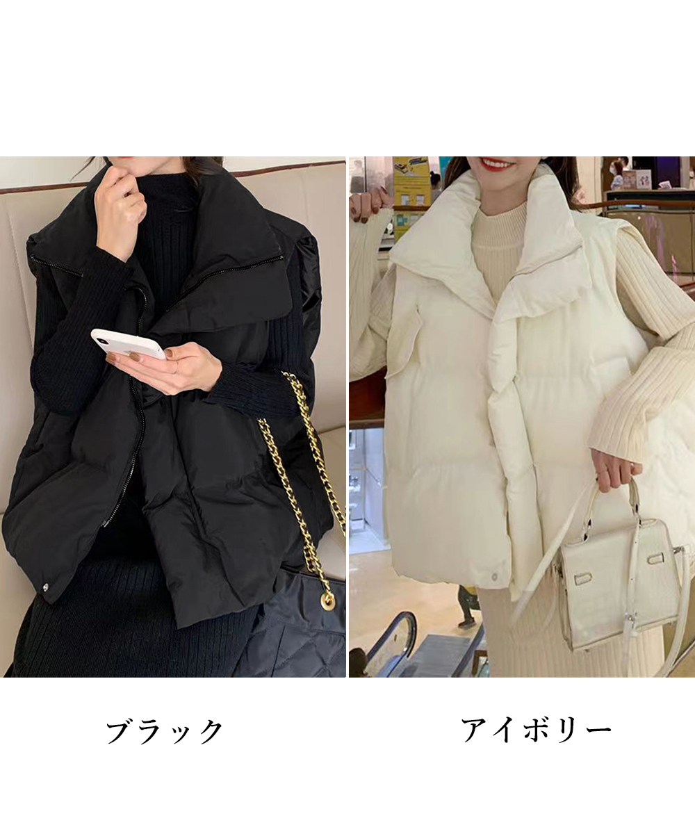 ネイビーコーデ 女性用中綿ベスト防寒アウター暖かダウン風