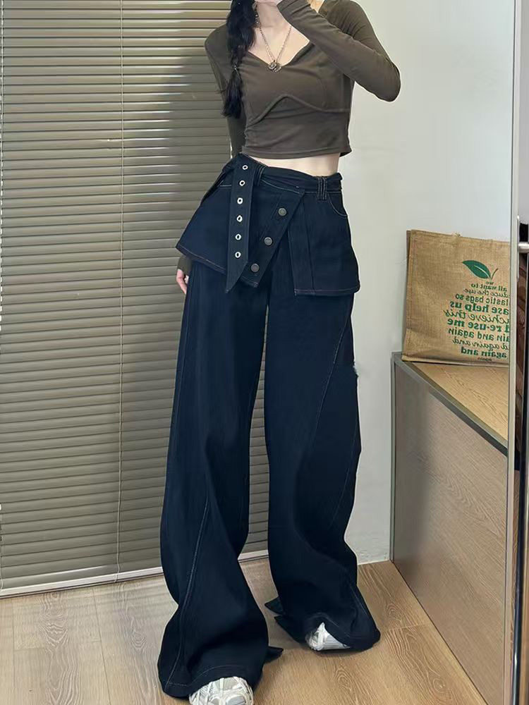 ネイビーコーデ ネイビーコーデ ワイドシルエットベルト付きパンツ