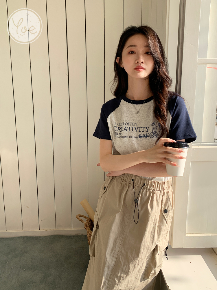 ネイビーコーデ ネイビーコーデ メッセージ入りラグラン半袖Tシャツ
