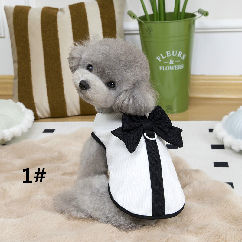 ネイビーコーデ 春夏新作 リボン付きワンピース ペット服 犬用ドレス