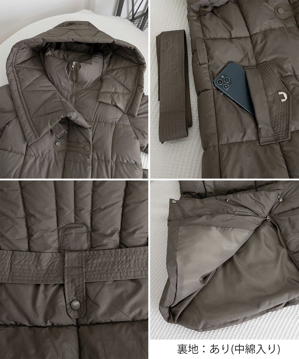 ネイビーコーデ フード付き中綿ロング丈防寒アウター