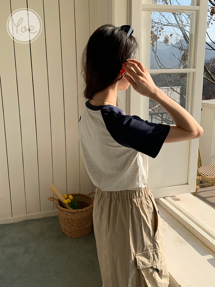 ネイビーコーデ ネイビーコーデ メッセージ入りラグラン半袖Tシャツ