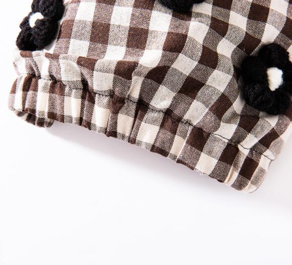 ネイビーコーデ ペット服 上品なチェック柄リボン付き防寒ワンピース