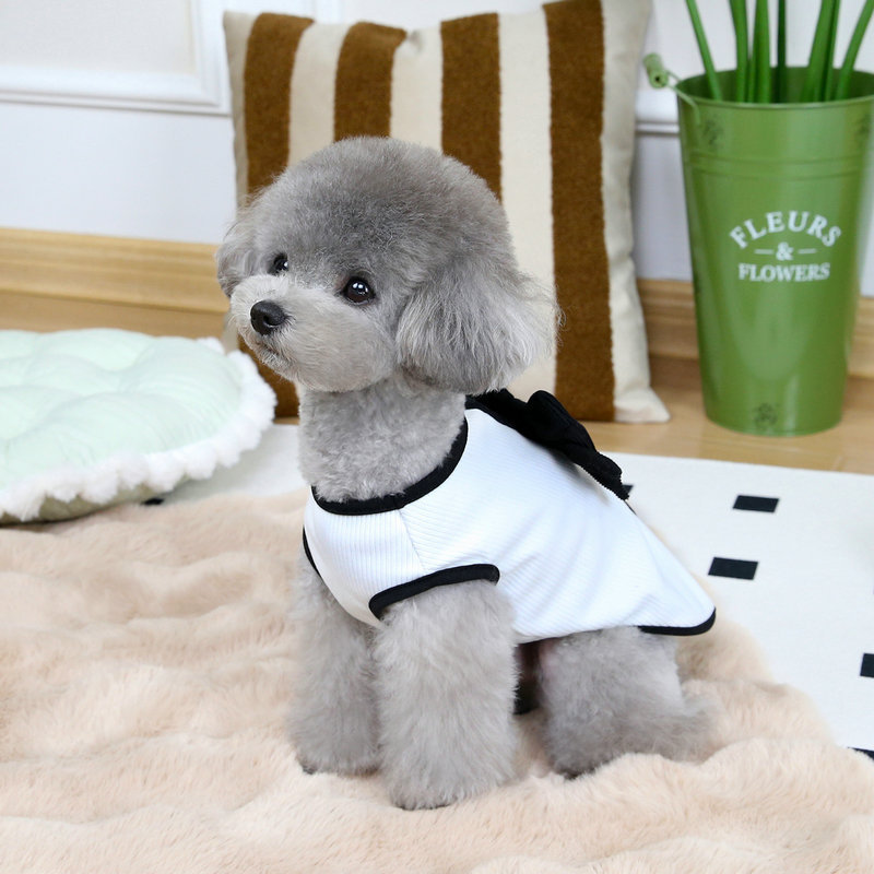 ネイビーコーデ 春夏新作 リボン付きワンピース ペット服 犬用ドレス