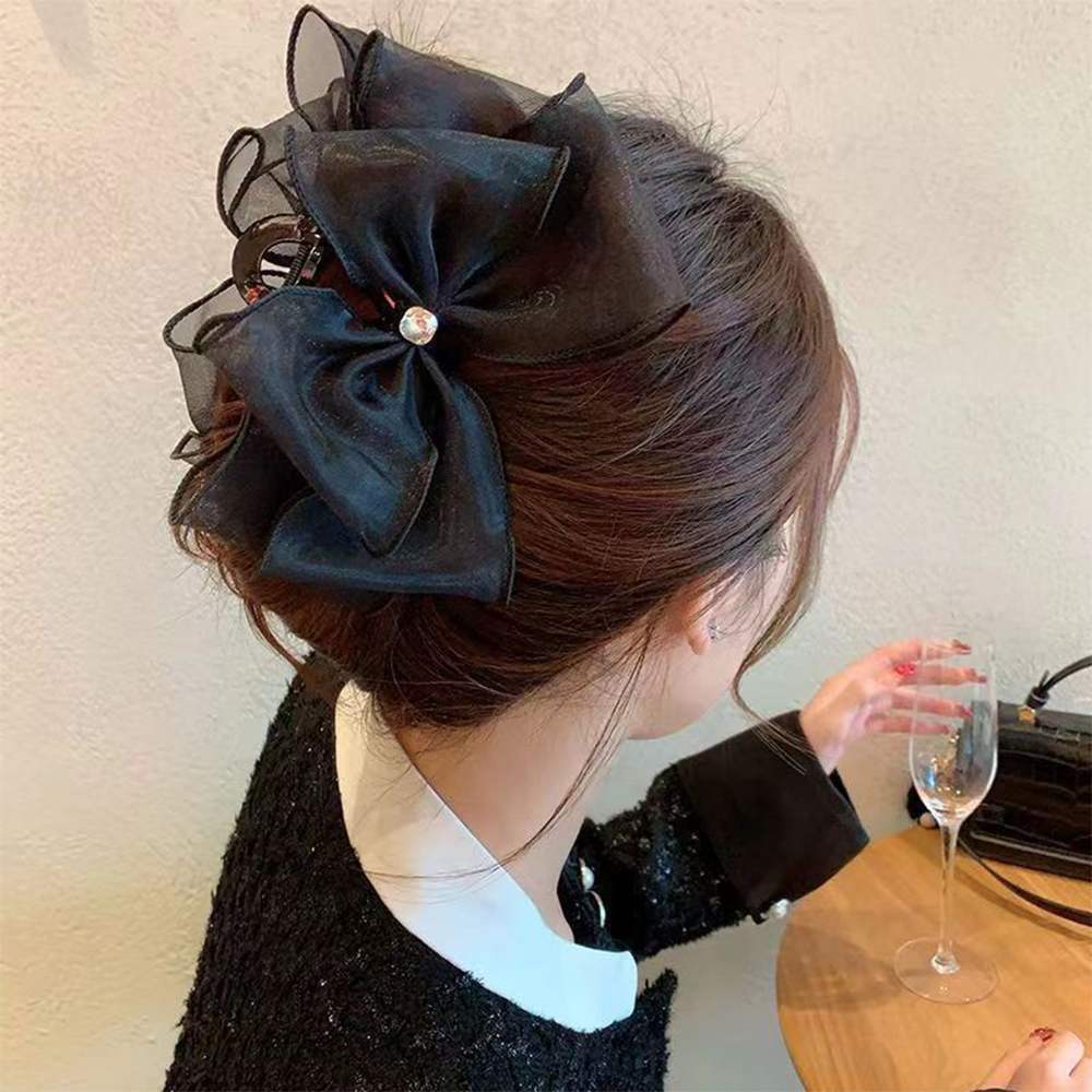 ネイビーコーデ シースルーリボンクリップ 黒 雑貨小物