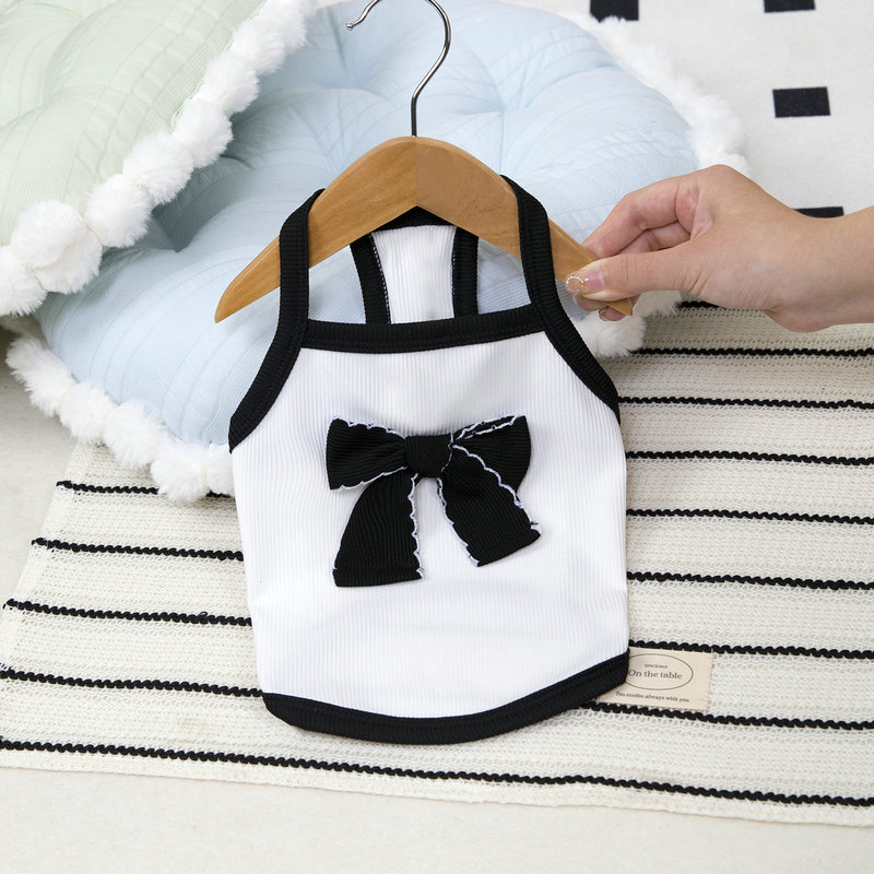 ネイビーコーデ 小型犬用リボン付きタンクトップペット服