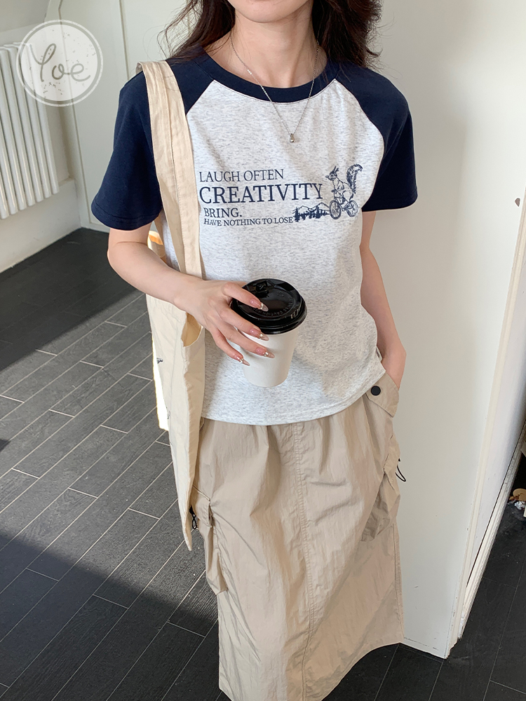 ネイビーコーデ ネイビーコーデ メッセージ入りラグラン半袖Tシャツ