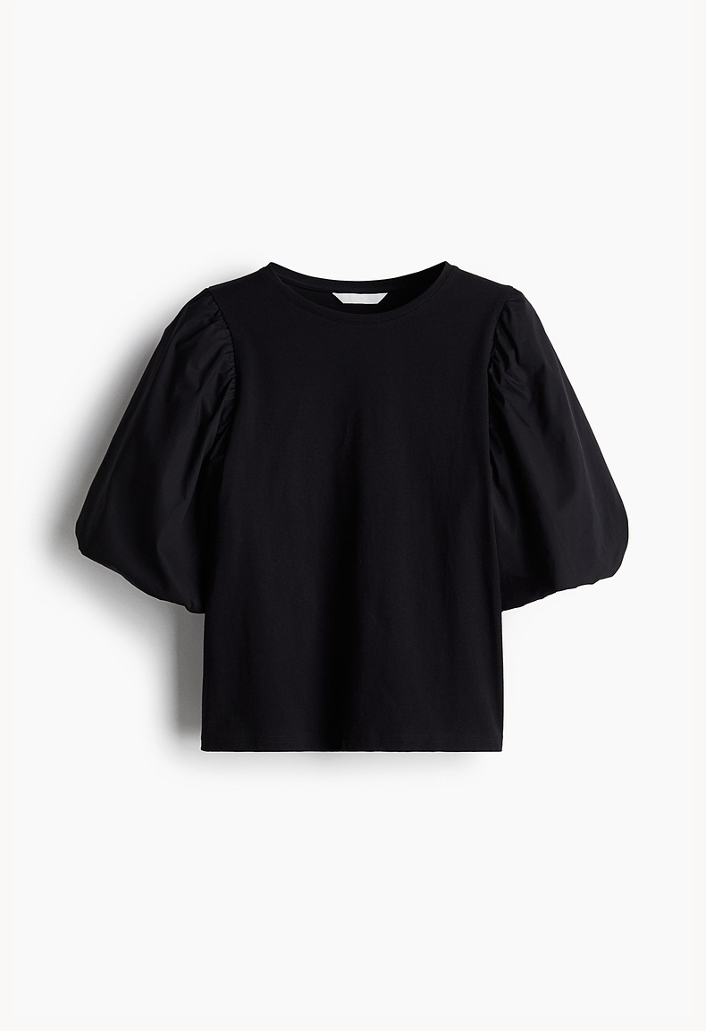 ネイビーコーデ ふんわりパフスリーブ半袖Tシャツ