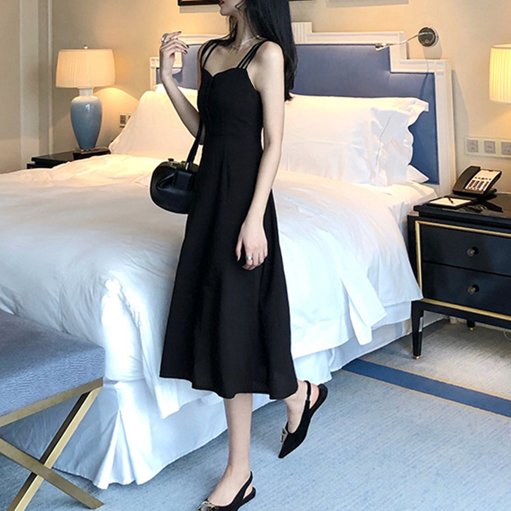 ネイビーコーデ 三本紐デザイン 美シルエット キャミワンピース 夏