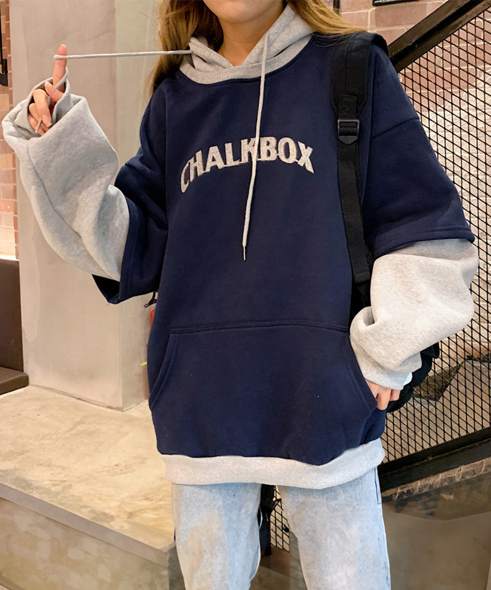 ネイビーコーデ 裏起毛 配色切り替え パーカー レディース トップス