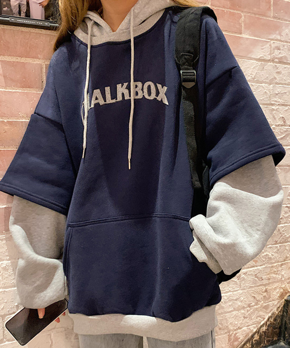 ネイビーコーデ 裏起毛 配色切り替え パーカー レディース トップス