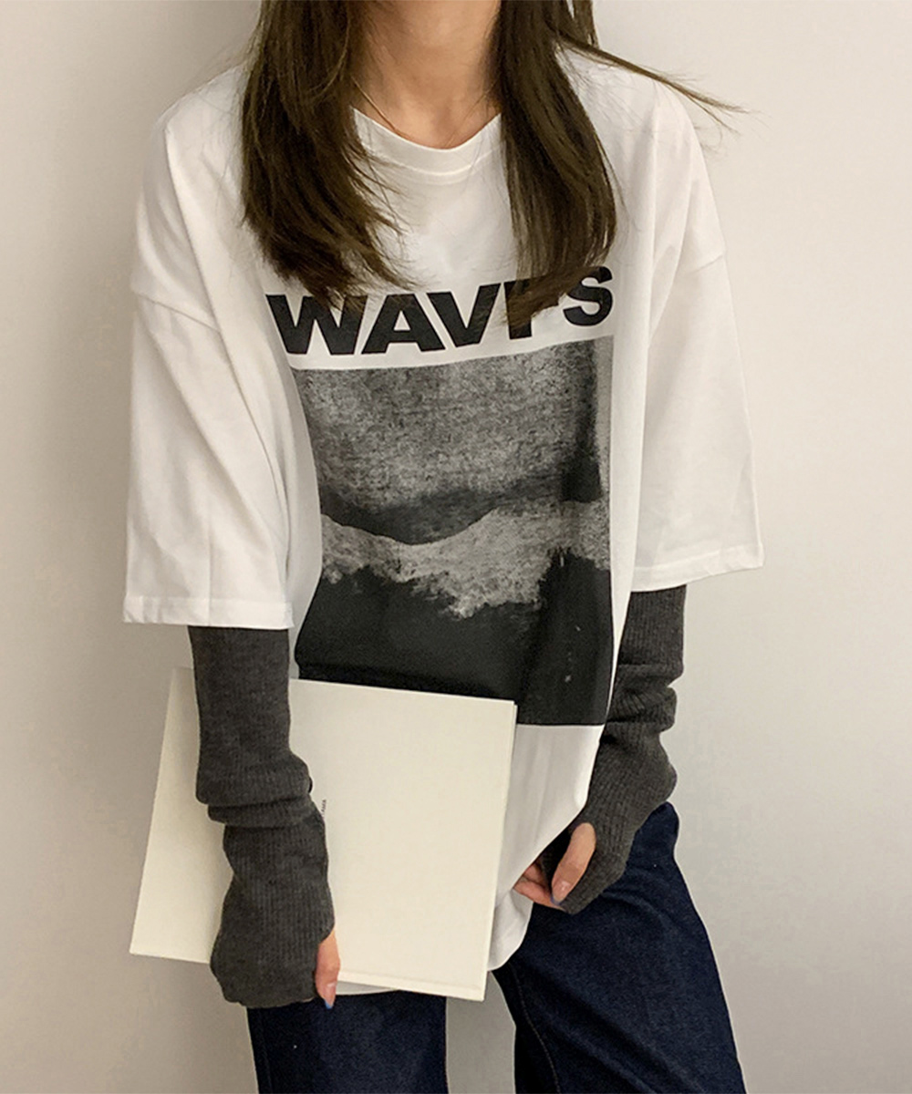 ネイビーコーデ ゆったりロゴプリント ビッグシルエット 韓国風Tシャツ