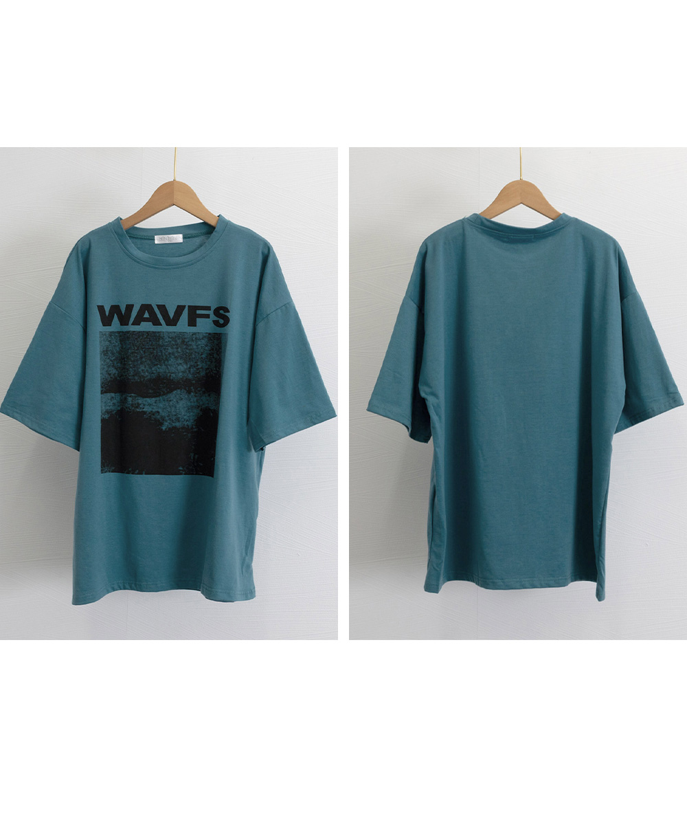 ネイビーコーデ ゆったりロゴプリント ビッグシルエット 韓国風Tシャツ