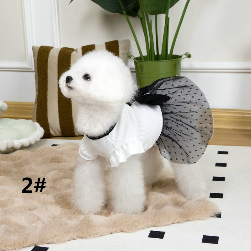 ネイビーコーデ 春夏新作 リボン付きワンピース ペット服 犬用ドレス