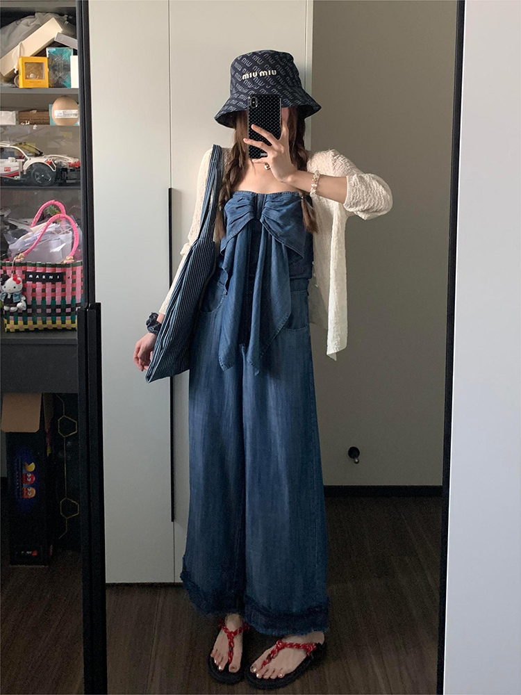 ネイビーコーデ ネイビーコーデ リボンデザインワイドパンツ