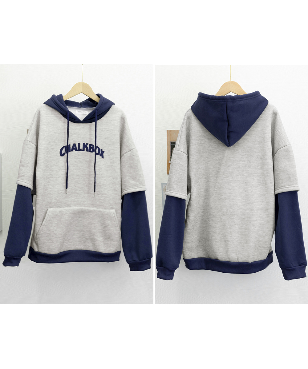 ネイビーコーデ 裏起毛 配色切り替え パーカー レディース トップス