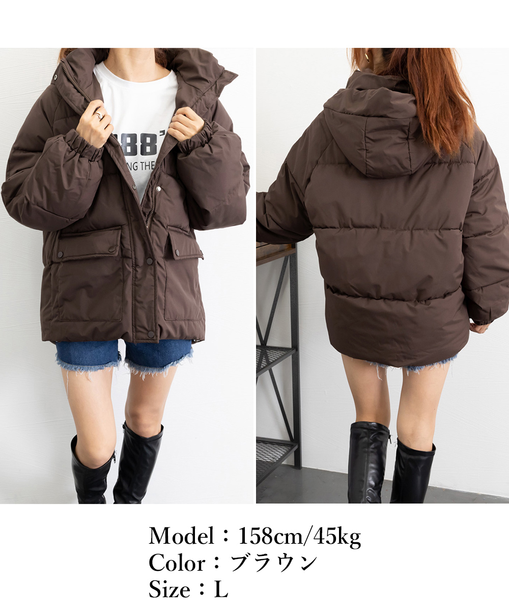 ネイビーコーデ レディース フード付き中綿アウター 防寒コート