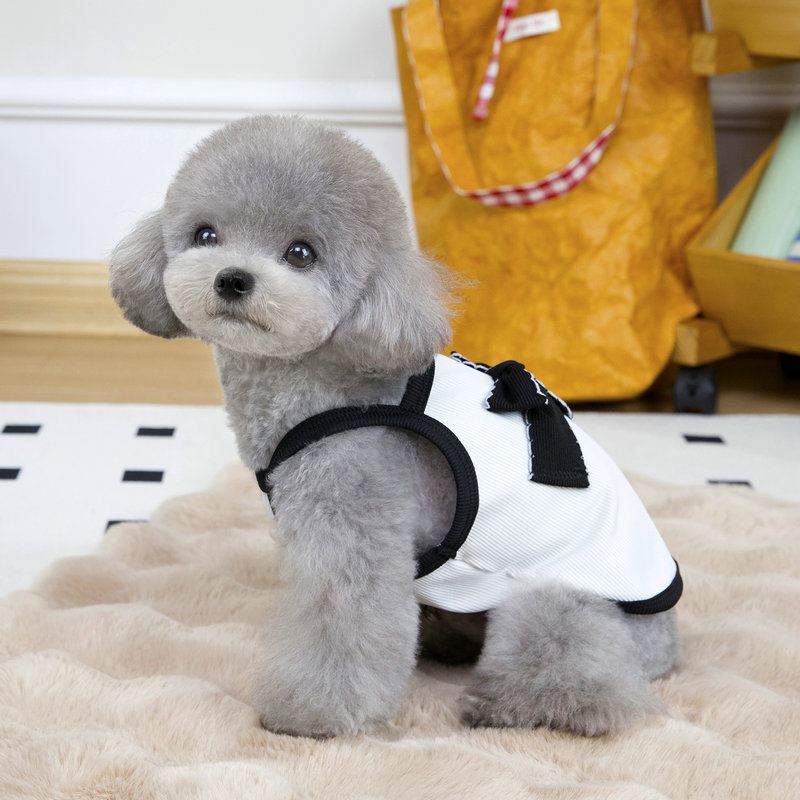 ネイビーコーデ 小型犬用リボン付きタンクトップペット服