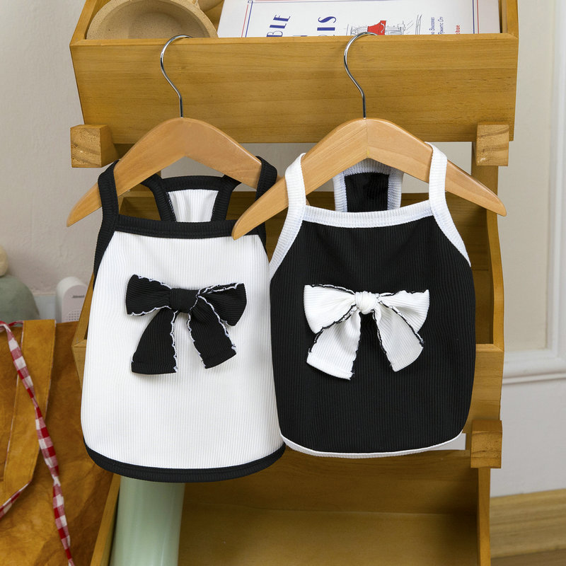 ネイビーコーデ 小型犬用リボン付きタンクトップペット服