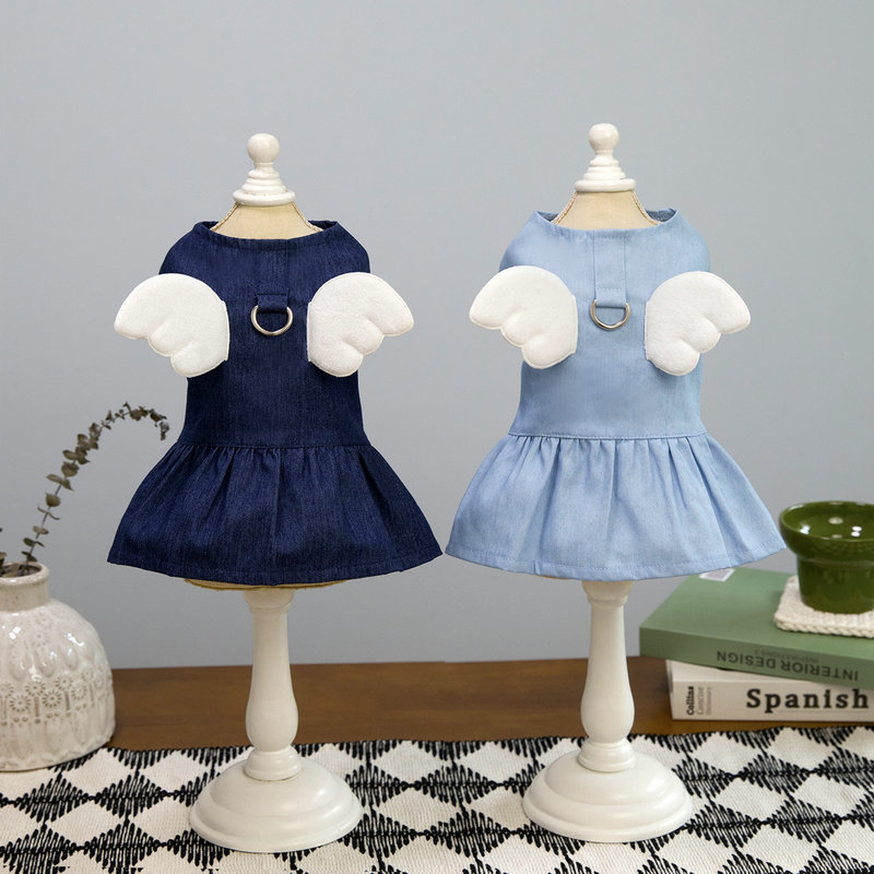 ネイビーコーデ 可愛い天使の羽付きペット服 犬猫用ワンピース 夏の新作
