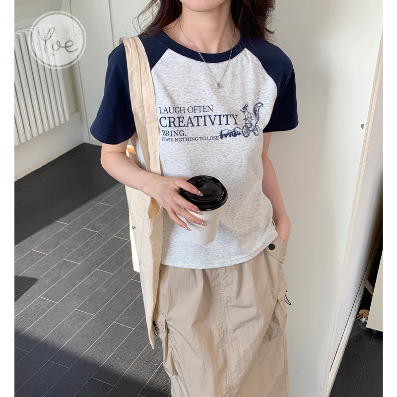 ネイビーコーデ ネイビーコーデ メッセージ入りラグラン半袖Tシャツ