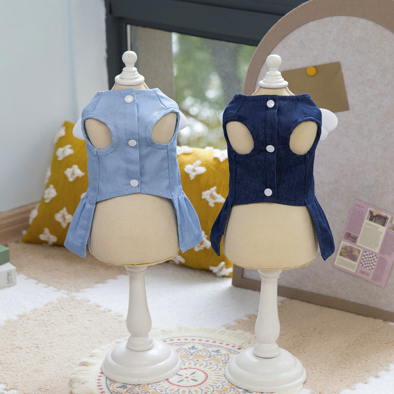 ネイビーコーデ 可愛い天使の羽付きペット服 犬猫用ワンピース 夏の新作