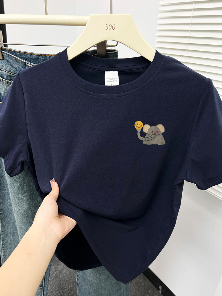 ネイビーコーデ 幸せの象さん半袖Tシャツ