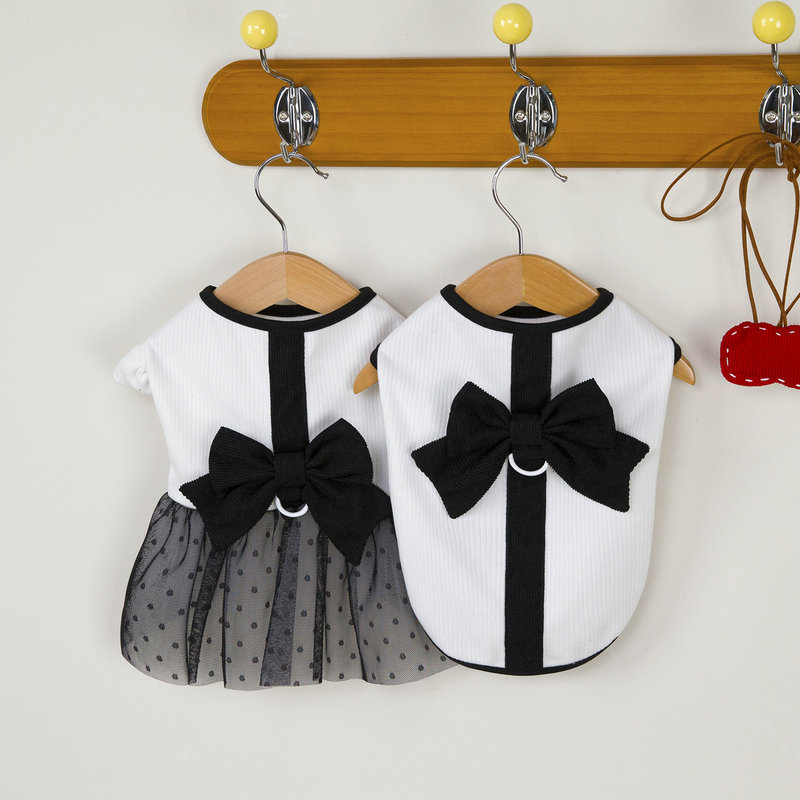 ネイビーコーデ 春夏新作 リボン付きワンピース ペット服 犬用ドレス