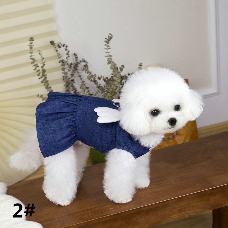 ネイビーコーデ 可愛い天使の羽付きペット服 犬猫用ワンピース 夏の新作
