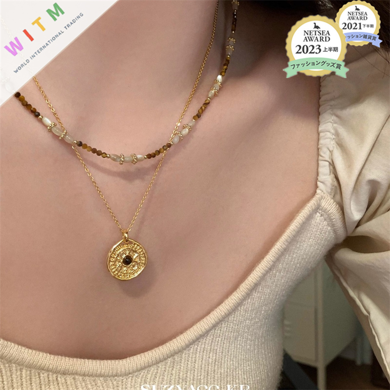 金色ネックレスチェーン二重層レディース上品首飾り