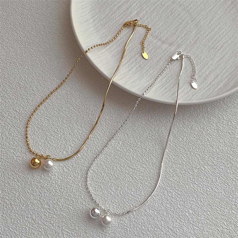 真珠付き金色ネックレスチェーン 錆びにくい高級感 女性用首飾り