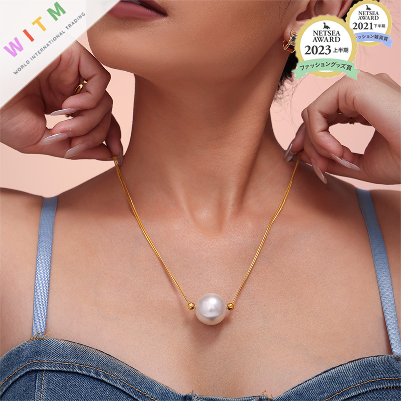 真珠パール一粒ネックレスチェーン上品レディース錆びにくい