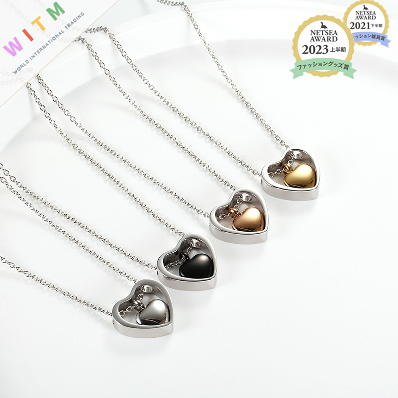 二重ハート遺骨ペンダント付きネックレスチェーン
